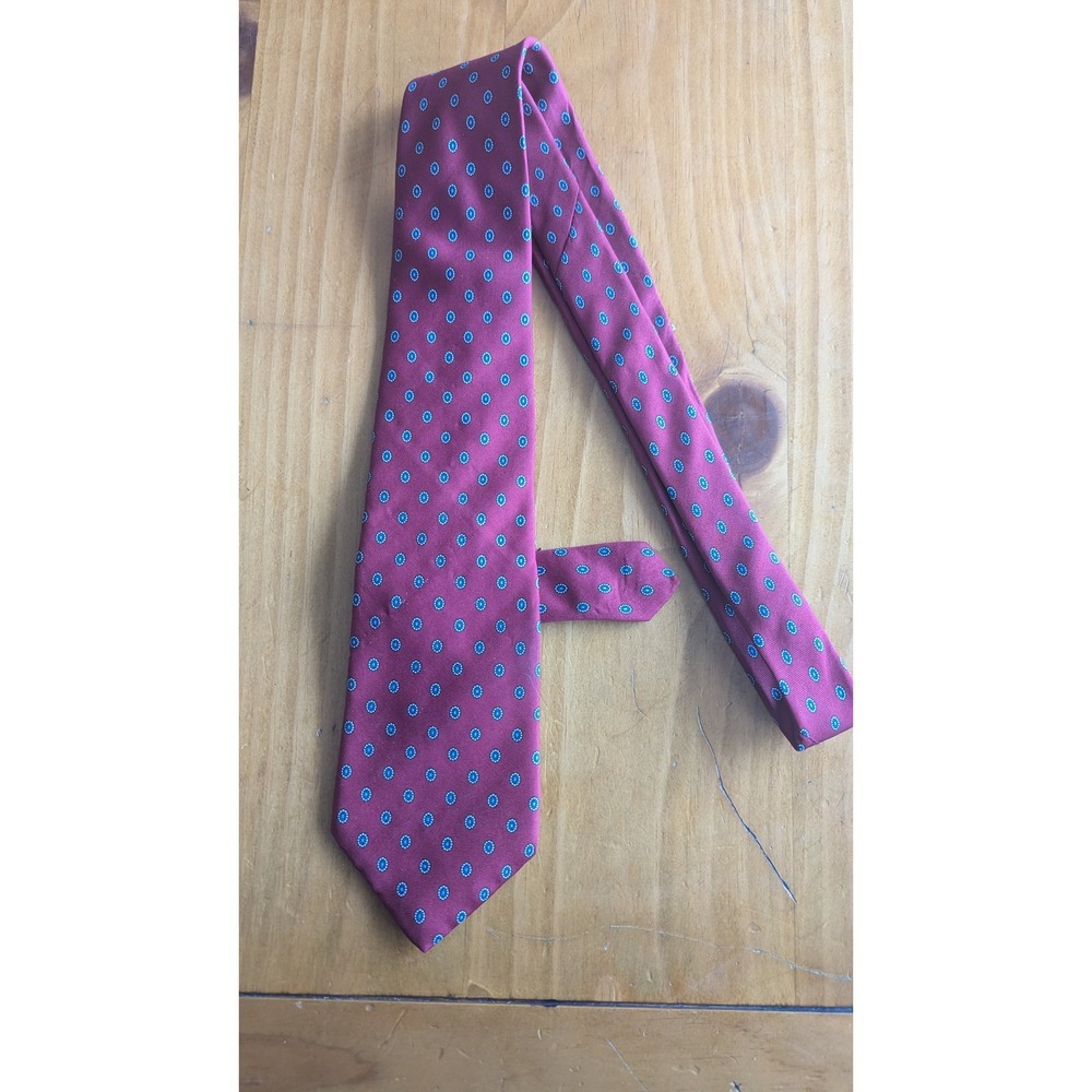 Bert Pulitzer Mens Silk Tie Burgundy Red Blue Geometric Medallion Pattern